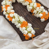 Vriksham Graceful White & Orange Jasmin Gajra Flower Accessories-H1230